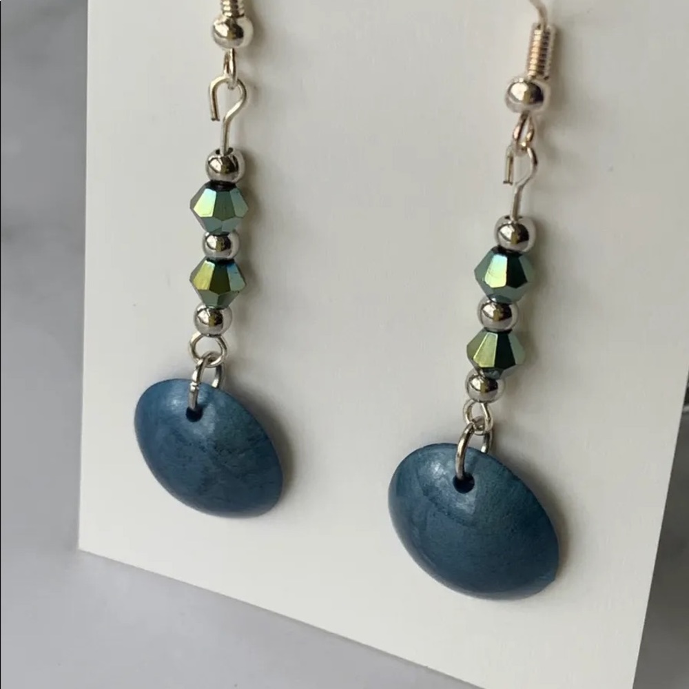 Slate blue flat back circle drop earrings